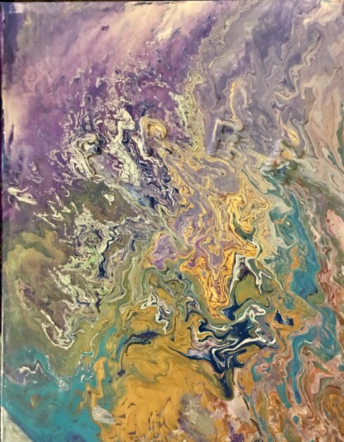 A painting of purple and yellow colors